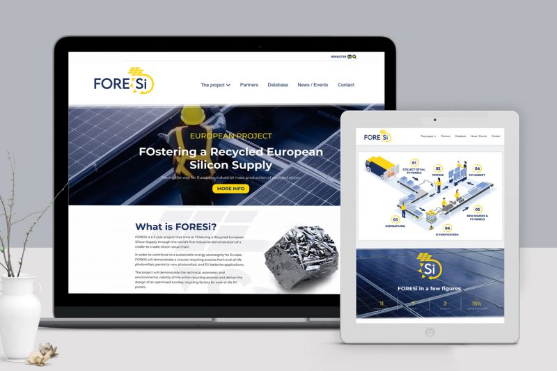 Création webdesign du site FORESI, FOstering a Recycled European Silicon supply (2024 – 2026)