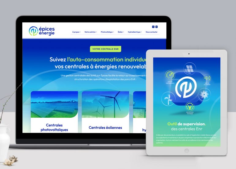 REALISATION ET WEBDESIGN du site Epices Energie, un logiciel de supervision complet pour la gestion de vos installations EnR