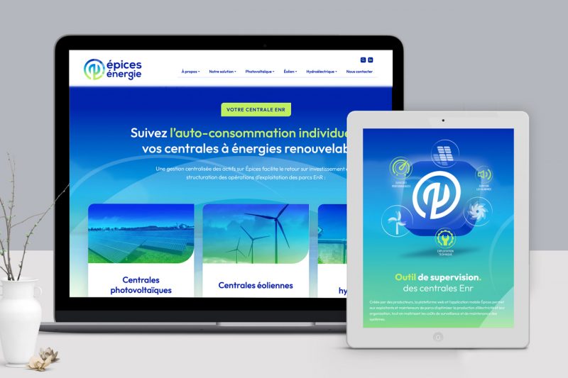 REALISATION ET WEBDESIGN du site Epices Energie, un logiciel de supervision complet pour la gestion de vos installations EnR